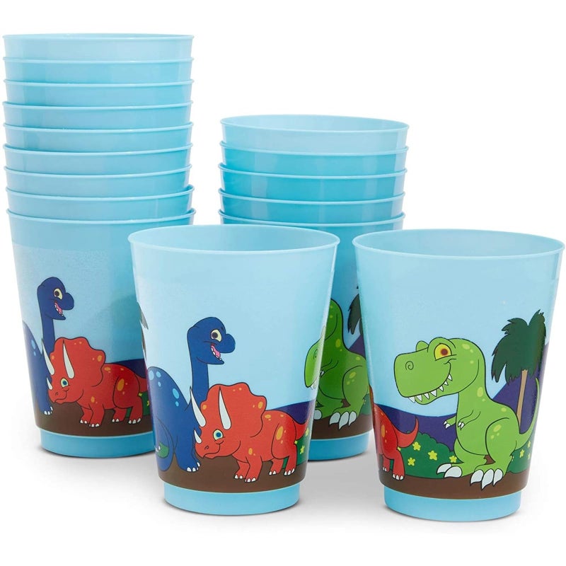 BLUE PANDA 16 Pack Plastic Dinosaur Cups for Kids, Cartoon Dino Party Favors for Birthday Party Supplies and Dinosaur Birthday Decorations (16 O) - Image 1